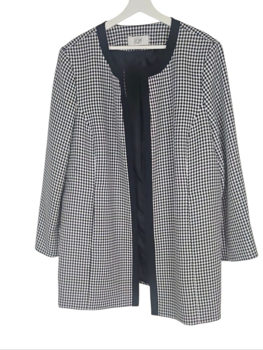 Vintage Houndstooth Blazer Open Jacket Work Pockets Black White Women's Plus 20W - Picture 8 of 8